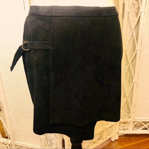 J.O.A. Skirt Black Faux Suede Wrap Mini Asymmetrical Hem Front size Medium - Picture 3 of 16